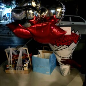 Celebration Combo _Roses, Cake, Balloons & Chocolate Basket