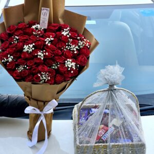 Red roses with chocolate basket Valentine gift delivery in Islamabad Rawalpindi