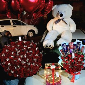 Luxury Valentine’s package with 500 red roses, 6ft teddy, cake, balloons, chocolates – Islamabad & Rawalpindi