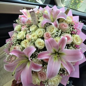 Imported Pink Lily & Rose Bouquet | Islamabad & Rawalpindi
